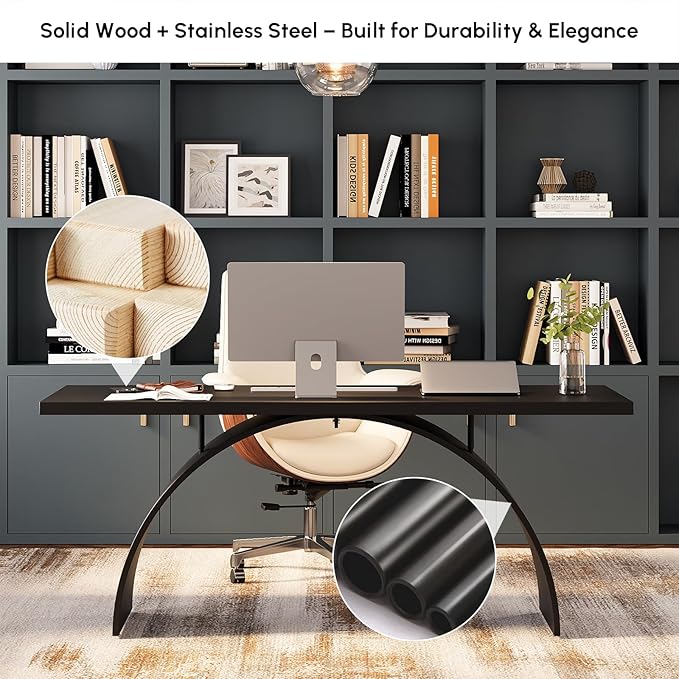homary 70.9 Industrial Executive Desk Black Top Desk Modern Home Desk with Arched Design Legs for Study Office Home Office