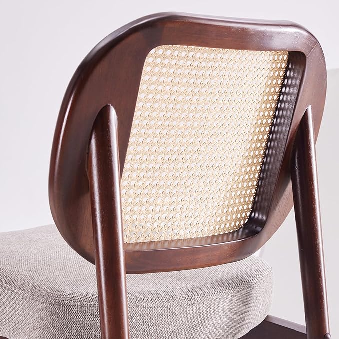 Farini Rattan Accent Chair Upholstered Living Room Chair with Rattan Back &amp Wood Frame Mid-Century Modern Reading Chair for Living Room Bedroom Khaki