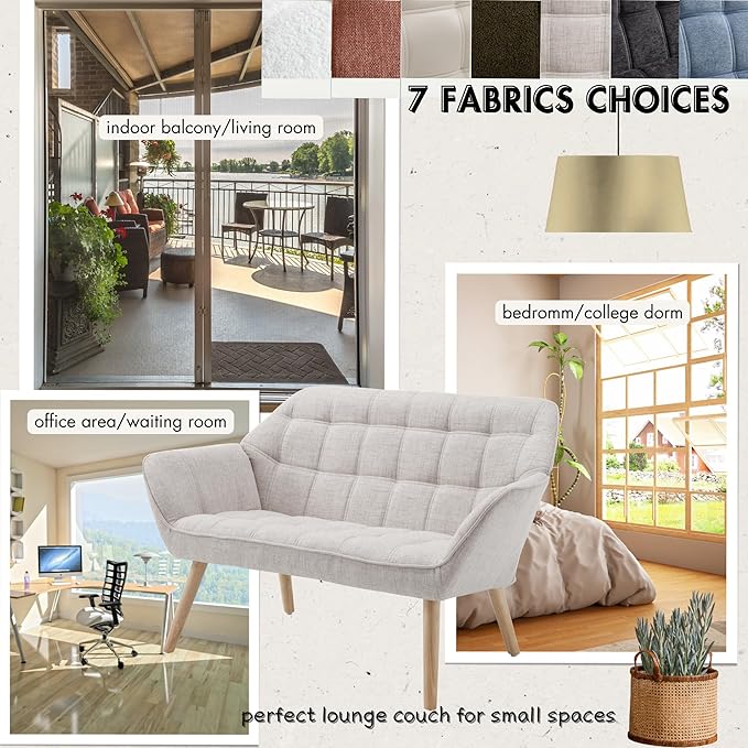 Loveseat Sofa 48 inch Love Seat for Living Room Comfy Linen Small Couch with Wood Legs for Bedroom Small Space Apartment Office Beige