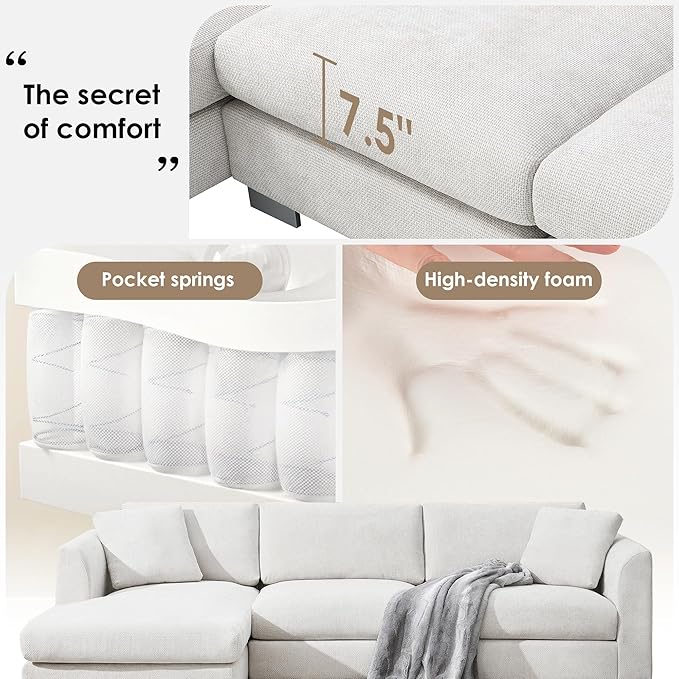 96 * 56 Modern Cloud Sectional SofaL-Shaped Luxury Couch Set with 2 Free Pillows4-seat Chenille Indoor Furniture with Oversized Chaise for Living RoomApartmentOffice Minsk Gray