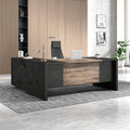 78.75 Inch L Shaped Executive Office Desk with 2 Drawers Large Office Desk with File Cabinet Modern Home Office Desk w/4 Wheels Moveable Stand Under Desk Storage Organizer Oak