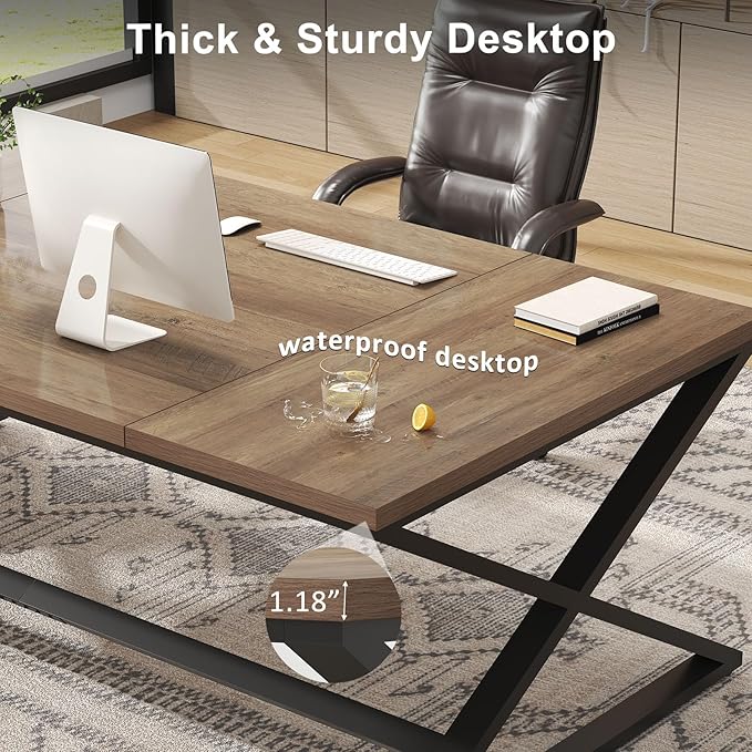 IBF Large Computer Desk 78.7” Extra Long Home Office Desk Wood Metal Work Desk for Study Writing Farmhouse Simple Wide Double PC Gaming Computer Table Executive Workstation in Bedroom Rustic Oak
