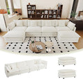 healthomse Modular Sectional Sofa for Living RoomU Shaped Couch 5 Seater Convertible Sectional Couch with 2 OttomanChenille (Beige 146.5Inch-U Shape)