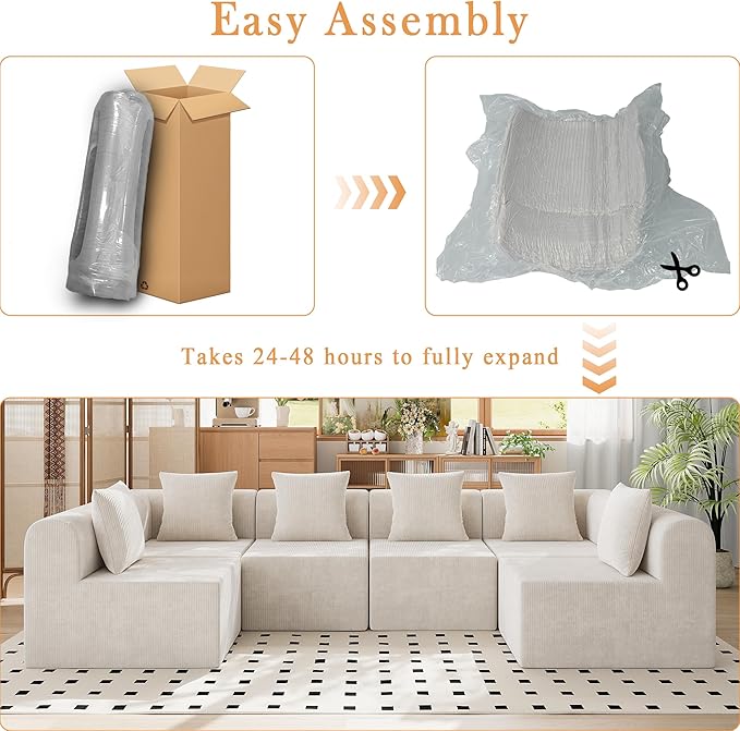 wanan Modular Sectional Couches for Living Room 6 Seats with Deep Seat L-Shape Cloud Sofa Couch High Density Memory Foam Boneless Upholstered Couches Easy Assembly (Warm White 6 Seats)