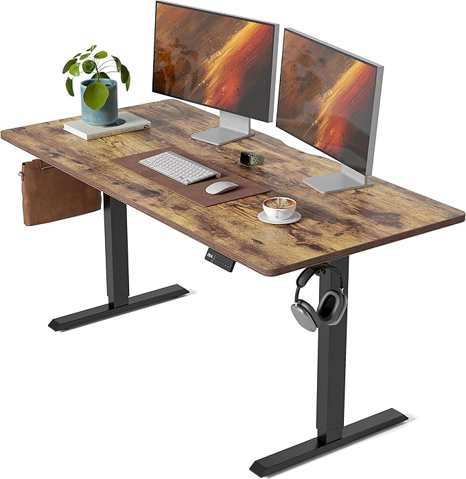 CubiCubi 63 x 28 Large Standing Desk Height Adjustable Electric Computer Desk 28 Deep Desktop Sit Stand up Home Office Workstations with 4 Preset Heights Rustic Brown