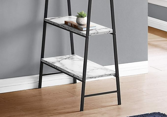 Monarch Specialties I 7527 Computer Desk Home Office Laptop Storage Shelves 48 L Work Metal Laminate White Marble Look Black Contemporary Modern