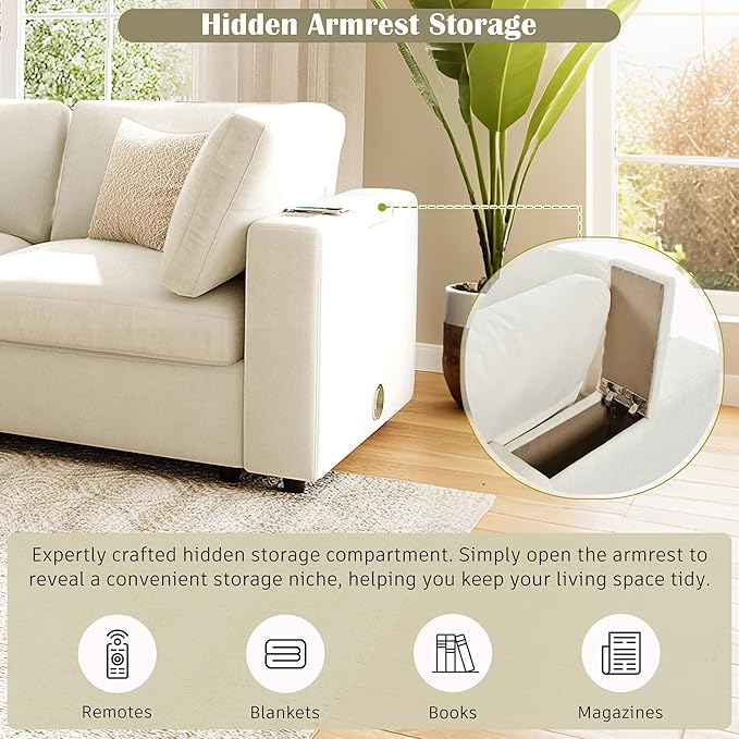 Eafurn 133.5 Free Combination Modular Sectional Sofa 4-Piece Convertible Corner Couch Lounge Sofa with Speakers &amp USB-C Ports Hidden Armrest Storage Premium Chenille Upholstery | Breathable ma