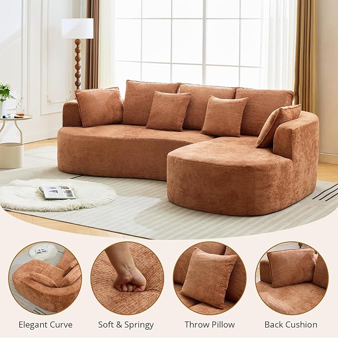 Curved Cloud Boneless Couch 106’’ Modern Comfy L-Shape No Assembly Required Sofa with Chenille Fabric Deep Seat Loveseat + Chaise for Living Room