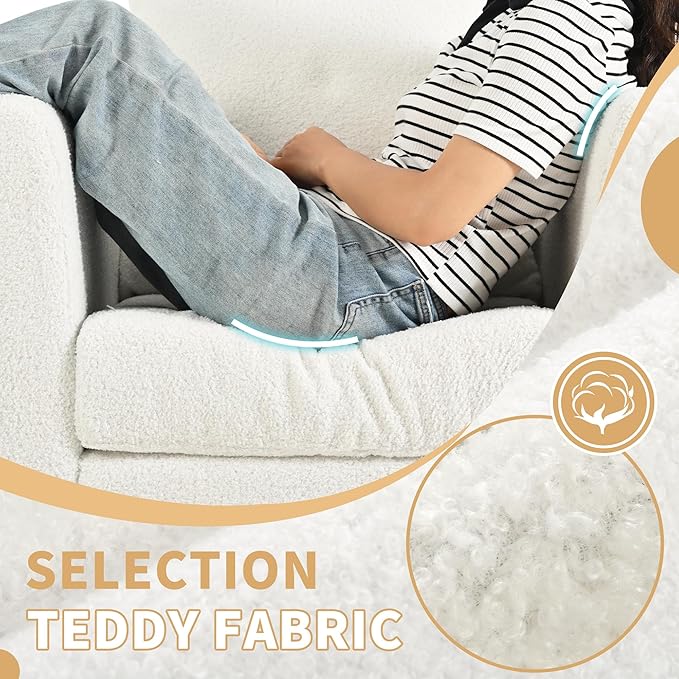 Accent Chair Set of 2 Upholstered Armchair with Pillow Teddy Single Sofa with Lounge Seat and Wood Legs for Living Room Small Spaces