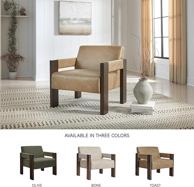 Signature Design by Ashley Adlanlock Contemporary Faux Leather Upholstered Solid Wood Accent Chair Light Brown &amp Dark Brown