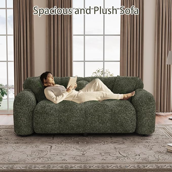 65 Chenille Cloud Sofa Couch Modern Deep Seat Loveseat Sofa Comfy Upholstered Couch with 3 Pillows Oversized Accent Armchair for Living Room Apartment Office Green