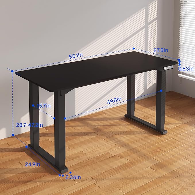 FLEXISPOT 4 Legs Standing Desk 55 x 28 Inch Electric Adjustable Height with Splice Board Home Office Sit Stand Up Desk Black Top + Black Frame