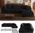 106 Sectional Sofa Couch 4-Piece L-Shaped Cloud Couch with Chaise Modular Sofa for Living Room with Sturdy Metal Frame &amp 5 Pillows Boneless Fluffy Corduroy Deep Seat Couch(Black)