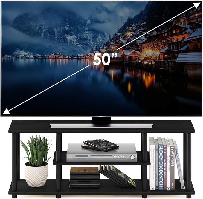 Furinno Turn-N-Tube No Tools 3D 3-Tier Entertainment TV Stand up to 50 inch TV Round Tubes Walnut