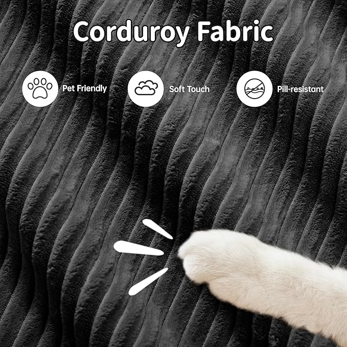 Cloud Sectional Couch Boneless U Shaped Couch 152.7'' Modular Sectional Sofa with Ottoman Modular Cloud Sofa 4 Seater Corduroy Deep Seat Couches for Living Room No Assembly Couches Black