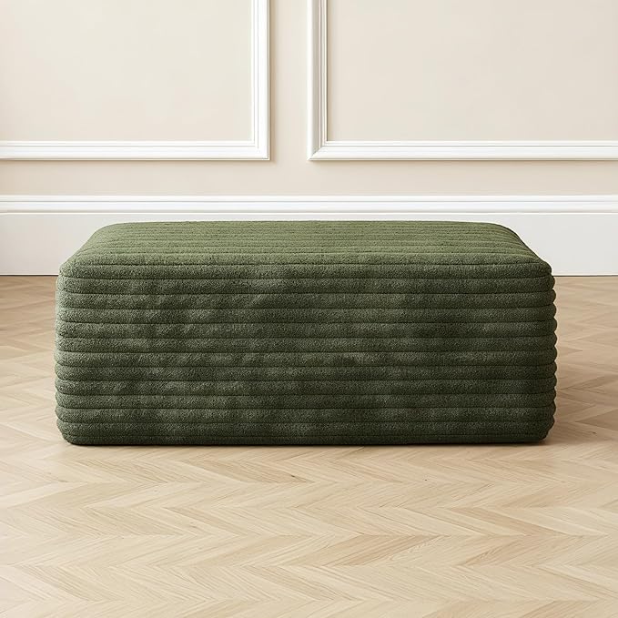 37.4 Inch Oversized Ottoman for Couch Corduroy Upholstered Footrest with Compressed Memory Foam Modular Sectional Cloud Pouf No Assembly Required DIY Combination Green