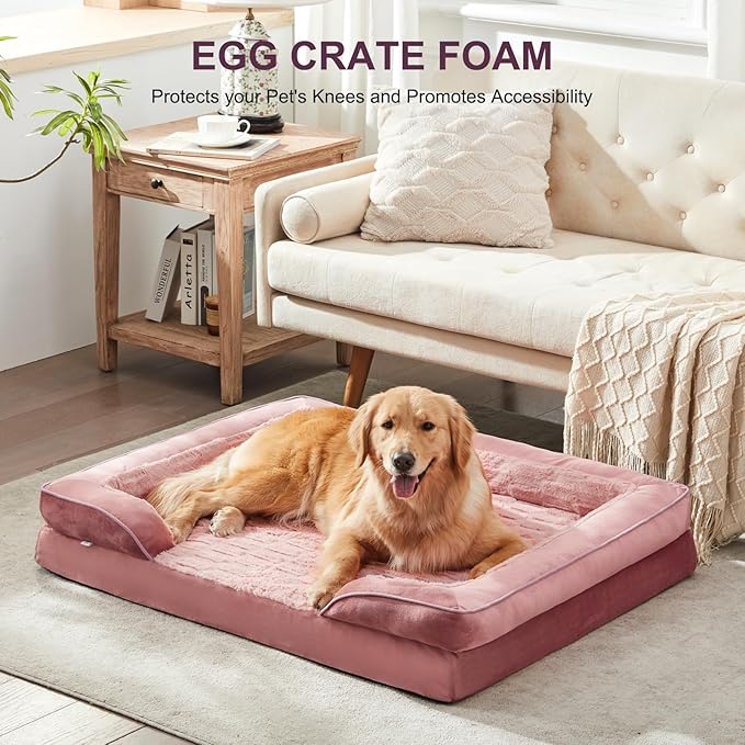 FURTIME Orthopedic Dog Beds for Large Dogs Washable Dog Couch with Ultra Comfy Supportive Foam High-Density Egg Crate Foam with Removable Cover Pet Sofa Bed Waterproof Nonskid Bottom