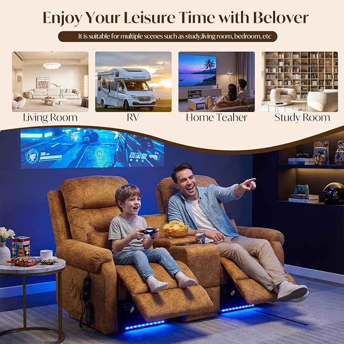 Power Lift Recliner Loveseat Sofa for Elderly Dual Motor Electric Recliner with Massage &amp Heat 2-Seater Velvet Couch with Independent Control Console Cup Holder &amp Power Outlet (Yellow 69”