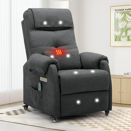 Power Recliner Chair for Adults Recliner for Small Spaces with Rollers Electric Chair with Massage and Heat USB and Type-C Charge Port Fabric Recliner Chair for Living Room Bedroom