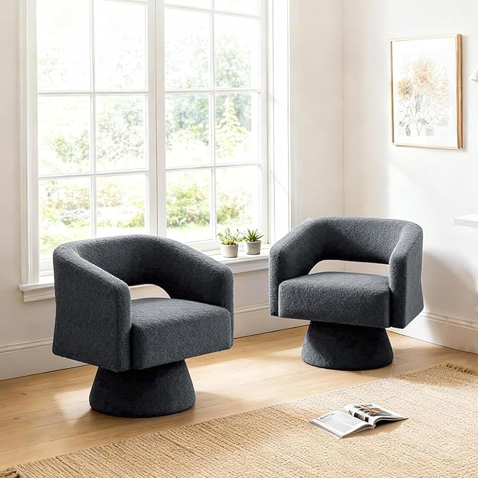 Accent Barrel Chair Set of 2 Modern Teddy Bear Velvet Club Chair 360° Swivel Degree Dressing Chair Suitable for Living Room Reading Room Bedrooms Office Blue