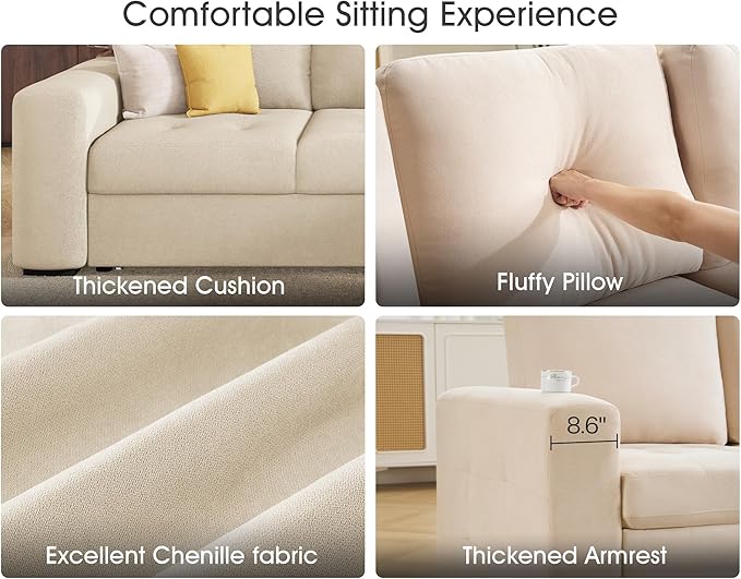 VanAcc 96 Sofa Bed Couch with Storage Chaise Convertible Sleeper Sofa Sleeper Couch with Pull Out Bed for Living Room(Beige)