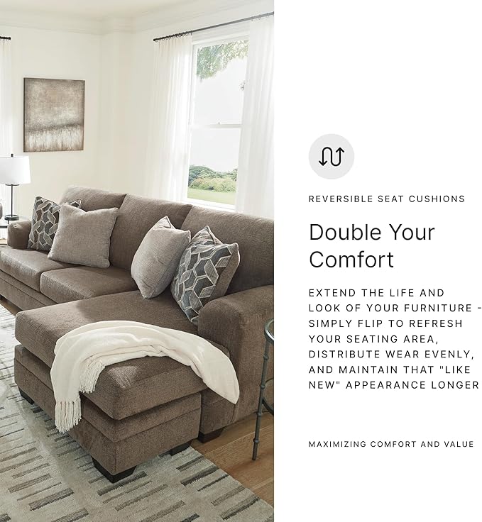 Signature Design by Ashley Stonemeade Casual Right-Arm Facing Sofa Chaise with 4 Toss Pillows Dark Brown