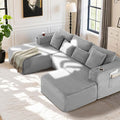 Cloud Modular Sectional Sofa Couch Boneless Couch Deep Seat for Living Room No Assembly Minimalist Modular Sofa Corduroy (Light Grey 2 Seater+Left Facing Chaise+Ottoman)
