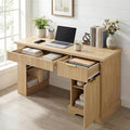 RiteSune 55 Office Desk with USB Charging Fluted Computer Desk with Pegboard Convertible Keyboard Tray &amp Adjustable Storage Cabinet Modern Home Office Desk