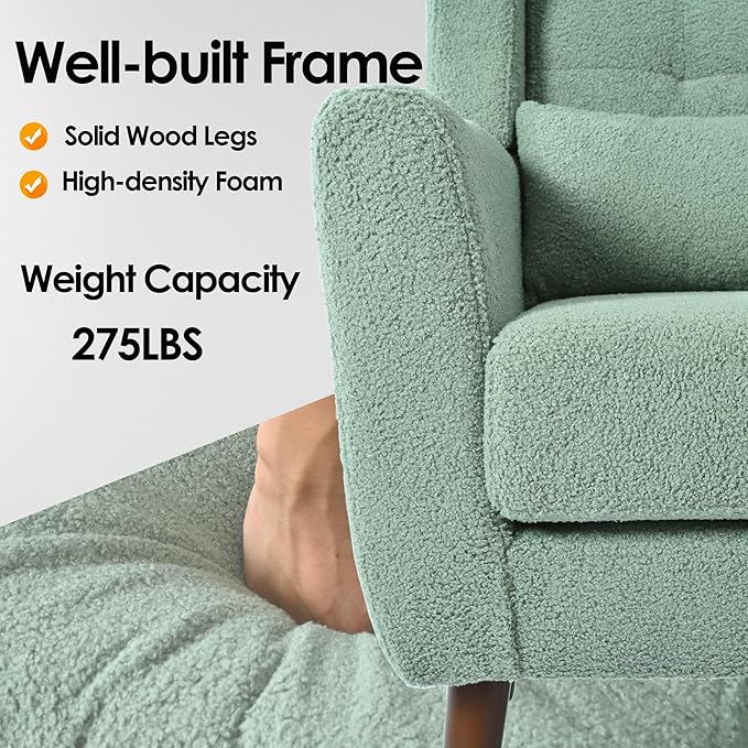 Modern Accent Chair Ergonomic Teddy Fabric Living Room Reading Chair Mid Century Lounge Armchair for Bedroom