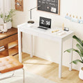 Wood Desk with Drawers - Solid Wood Mid Century Modern Desks for Bedroom Small Computer Desk for PC Laptop Study Makeup 39.4 W x 29.5 H x 15.75 D in White