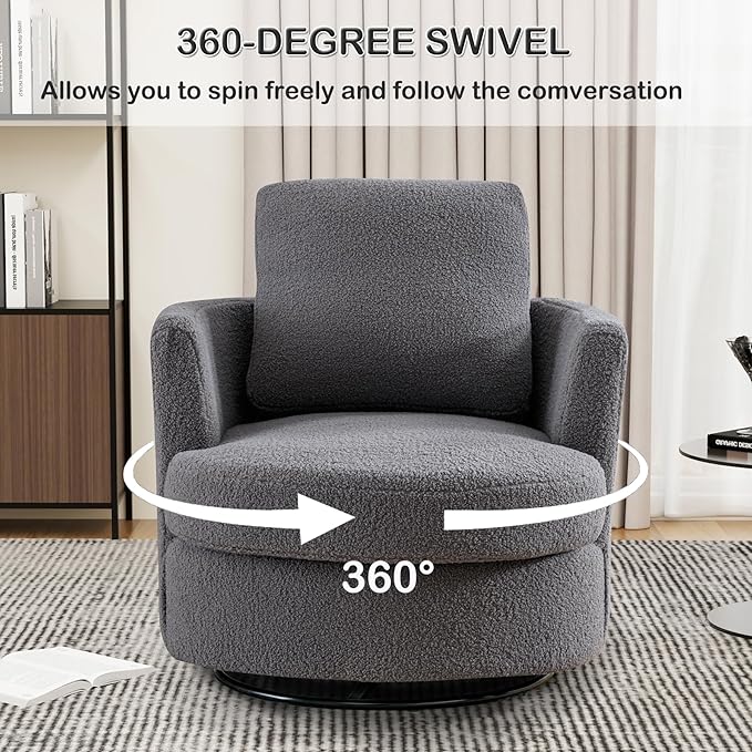 Swivel Barrel Chair 360 Degree Round Swivel Accent Chair for Living Room Modern Upholstered Accent ChairComfy Armchairs for BedroomNurseryBedroom Boucle Gray