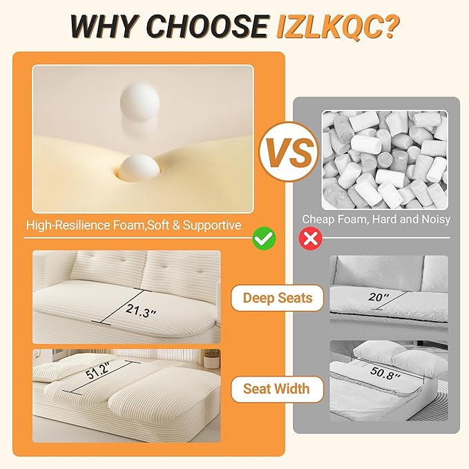 78.7'' Convertible Sleeper Sofa Corduroy Floor Foam Compression Loveseat Sofa Bed Couch Modern Folding Futon Couch Foldable Full Size Guest Bed with 2 Pillows and Blanket for Living Room (Gray)