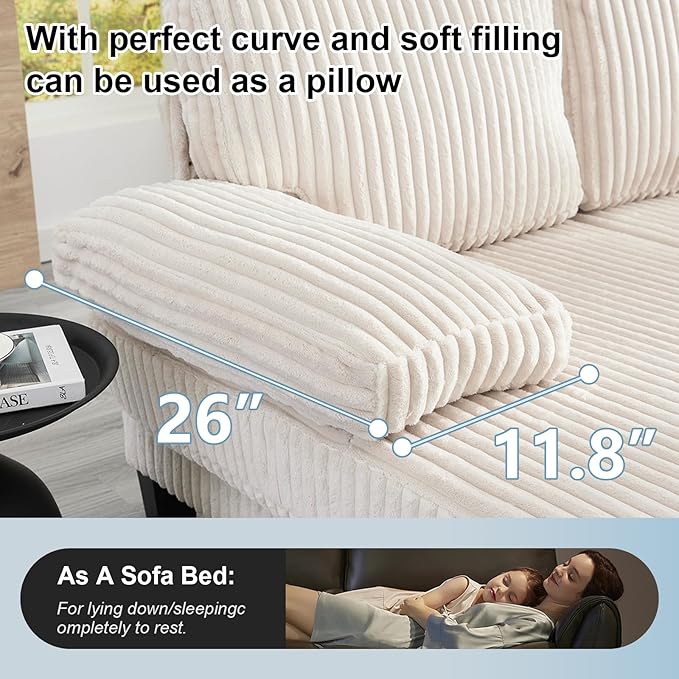 114 Cloud Couch Modular Sectional Sofa Convertible U-Shaped Sofas Couches with Double Chaise Lounge Corduroy Upholstery Sofa Double Cushions Deep Seat Couchs for Living Room White