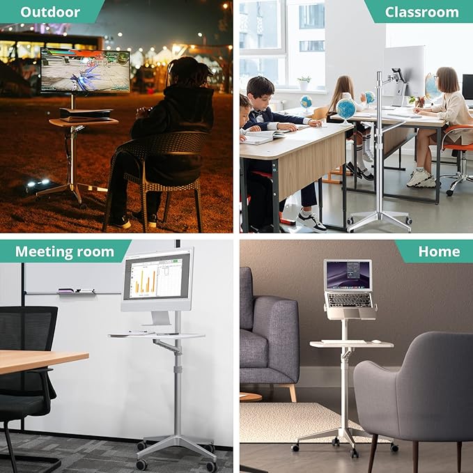 viozon Mobile DeskMobile WorkstationMulitiuse Rolling Laptop Floor Stand34-48.6 Height AdjustableCompatible with 17-27Monitor&amp12-17Laptop21×14 Desk BoardMaxload 17.6lbs4 Lockable Wh