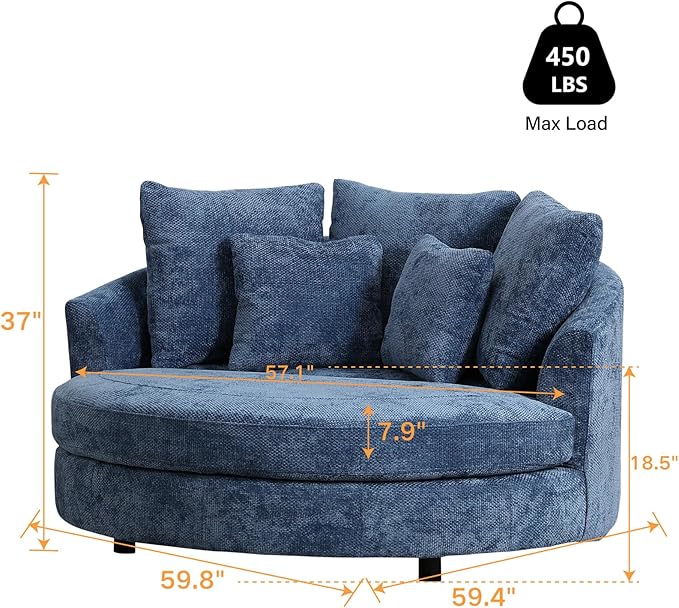 Chifee &amp Vingol 59.8 W Oversized Accent Barrel Chair Large Round Chair with WheelsBlue