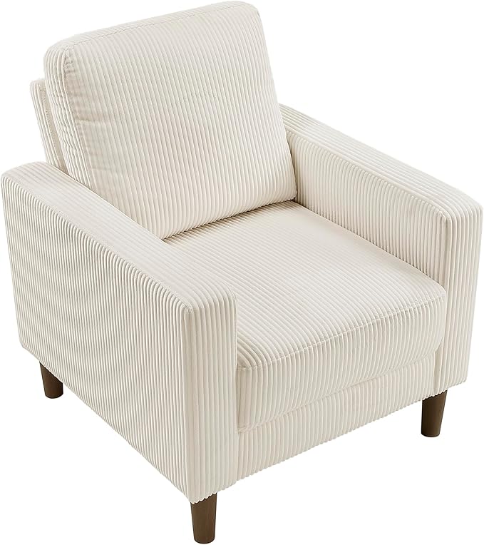 Lexicon Modern Accent Chair Corduroy Fabric Upholstered Armchair with Brown Legs Track Arms Single Sofa Chair for Living Room/Bedroom/Office/Waiting Room Beige