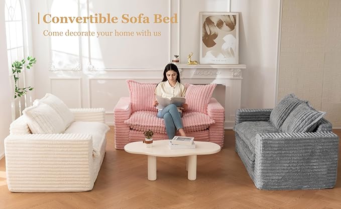YOSHOOT Loveseat Sleeper Sofa Convertible Sofa Bed Couch Futon Couches for Living Room 3-in-1 Pull Out Floor Couch with Cushion and Pillows Dark Grey