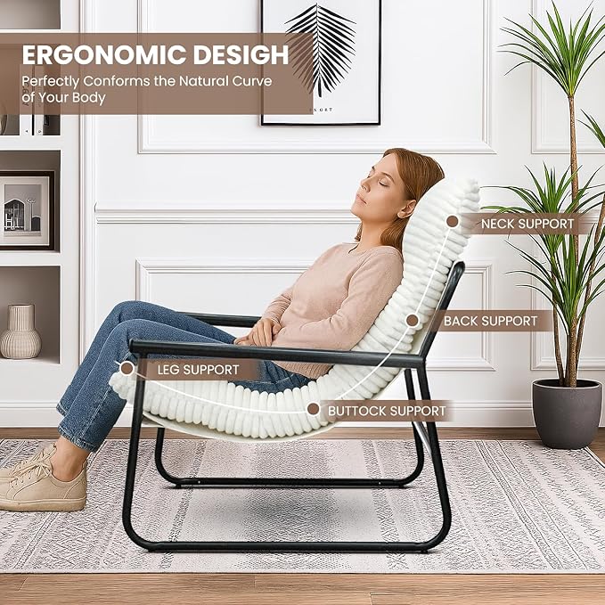 tantohom Sling Accent Chair Arm Chair Living Room Chair with Metal FrameReading Accent ChairModern Bedroom Chair for Bedroom Living Room and Office. (White)