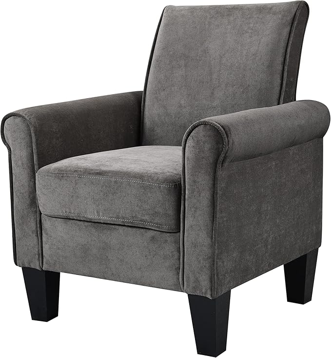 Accent Chairs Comfy Sofa Chair Armchair for Reading Living Room Bedroom Office Waiting Room Linen Fabric Charcoal Grey