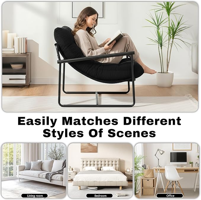 Modern Accent Chair for Living RoomArm Chair with Metal FrameUpholstered Armchair with Soft Cushion for Bedroom Lounge Reading Room (Black)