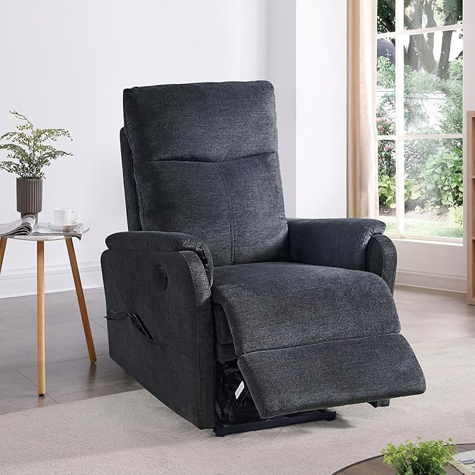 Electric Power Recliner Chair with USB PortFabric Single Sofa Seat Chair Home Theater Seating with Recliner FunctionErgonomic Lounge Chair (Bluish Grey-Massage Compact Design)