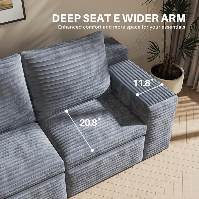 78 Loveseat Sofa Modern Corduroy Couch with 2 Pillows Deep Seat Small Sofa for Living Room Bedroom Apartment Home Office No Assembly (Gray)