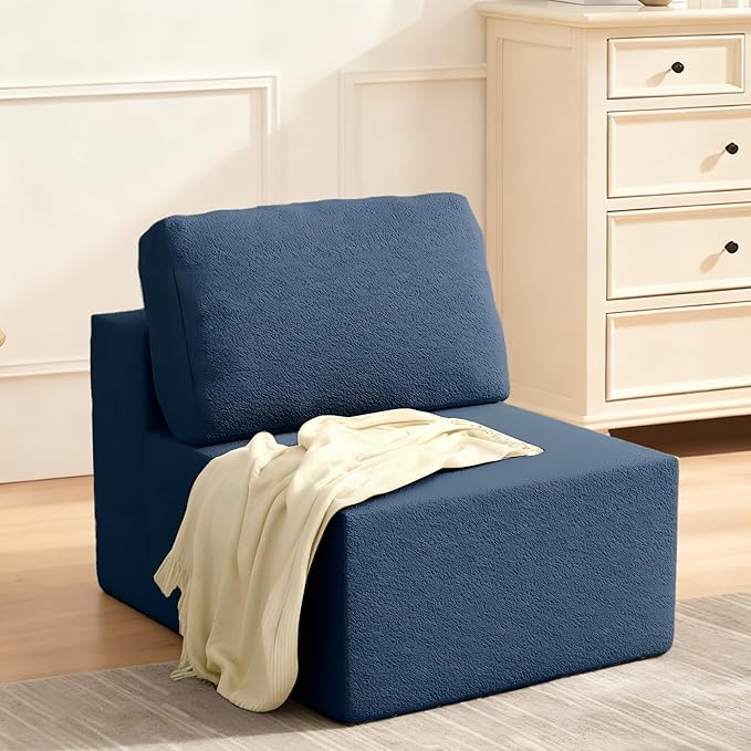 30 Modular Upholstered Foam Couch Upholstered Floor Sofa Couch with Pillow Bean Bag Chair for Bedroom Living Room No Assembly Required (Blue Teddy Boucle)