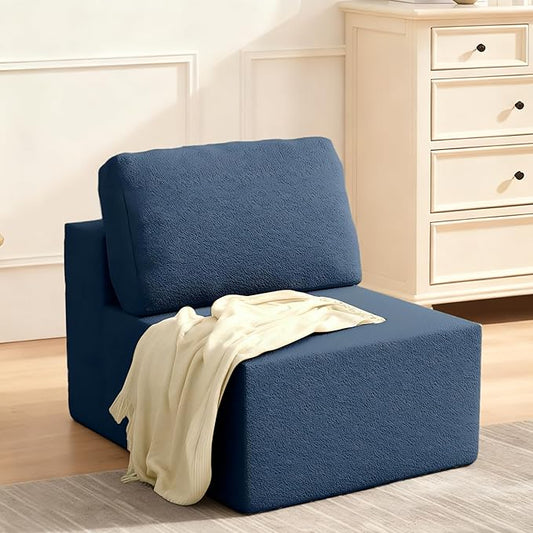 30 Modular Upholstered Foam Couch Upholstered Floor Sofa Couch with Pillow Bean Bag Chair for Bedroom Living Room No Assembly Required (Blue Teddy Boucle)