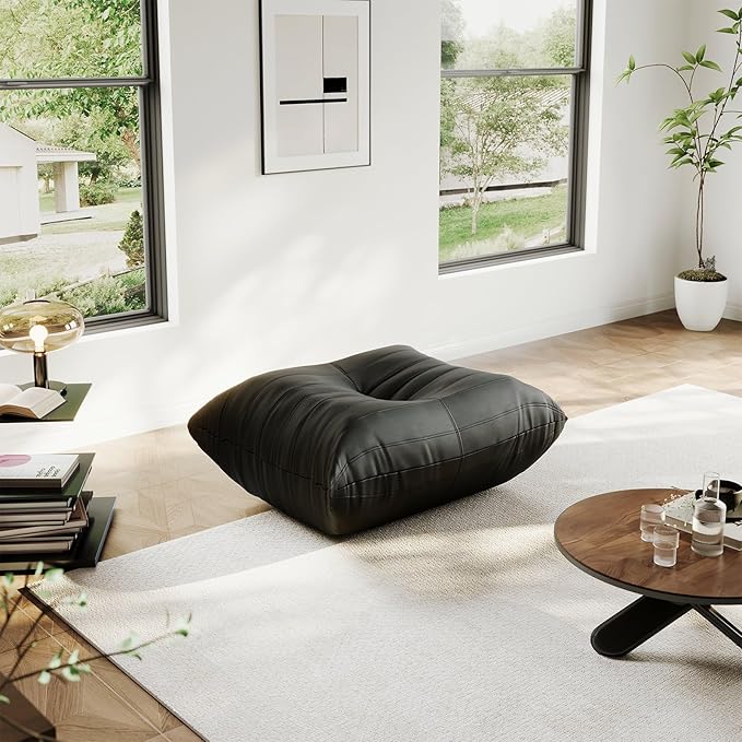 Lazy Floor SofaFireside ChairBig Bean Bag Ottoman with Memory Foam Filled for Living RoomBlack