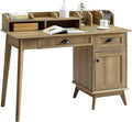 Pemberly Row Wood Writing/Computer Desk with Hutch Golden Oak Finish 47.6 in x 20 in x 36.3 in Engineered Wood and Metal USB Hub Multiuse Drawer Durable Home Office Desk for Bedroom or Dorm
