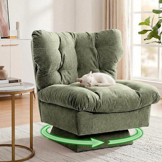 Chenille 360° Swivel Accent Chair Modern Comfy Sofa Chair with Oversized Base 20.8 Deep Extended Seat Cozy Cotton Filling 300 Lb Weight Capacity for Living Room Bedroom or Office Green