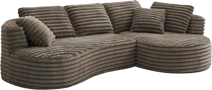 121 Oversized Curved Couch Boneless Couches Sofa with Chaise Deep Seat L-Shape Sectional Sofa for Living Room No Assembly Required (Dark Brown Right Facing Chaise)