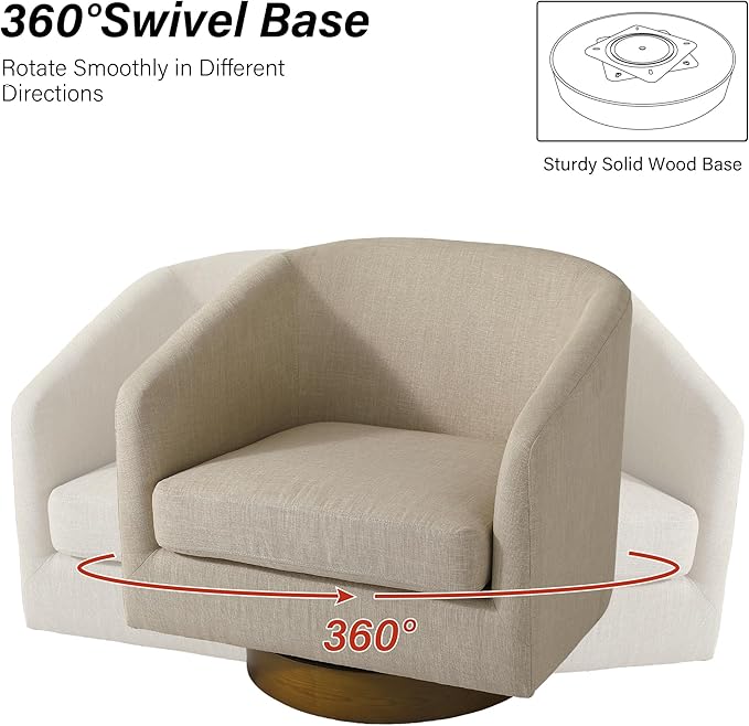Swivel Barrel Chair Modern Round PU Leather Accent Armchair for Living Room Bedroom Oversized Comfy Club Reading Chairs for Adults (Fabric Light Brown Set of 2)