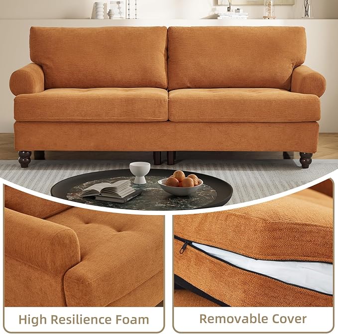 81” Sofa Couch with Storage Mid Century Modern Decor Loveseat Couches for Living Room Button Tufted Upholstered Small Couch for Bedroom Apartment (Ginger)